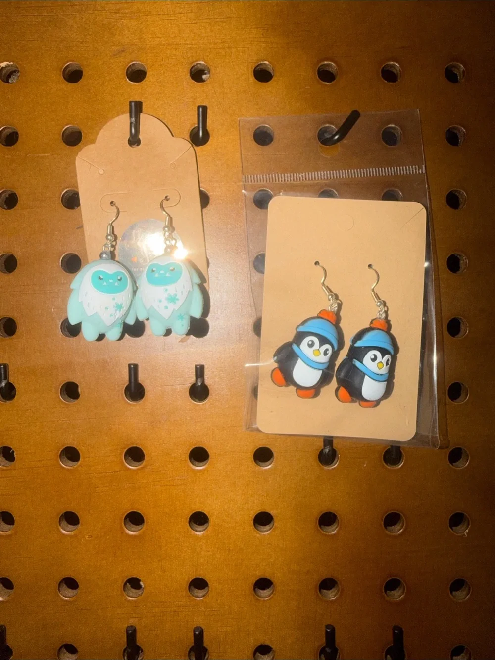 Cute Kids Penguin and Yeti Dangle Earrings - Blue Mint Pair